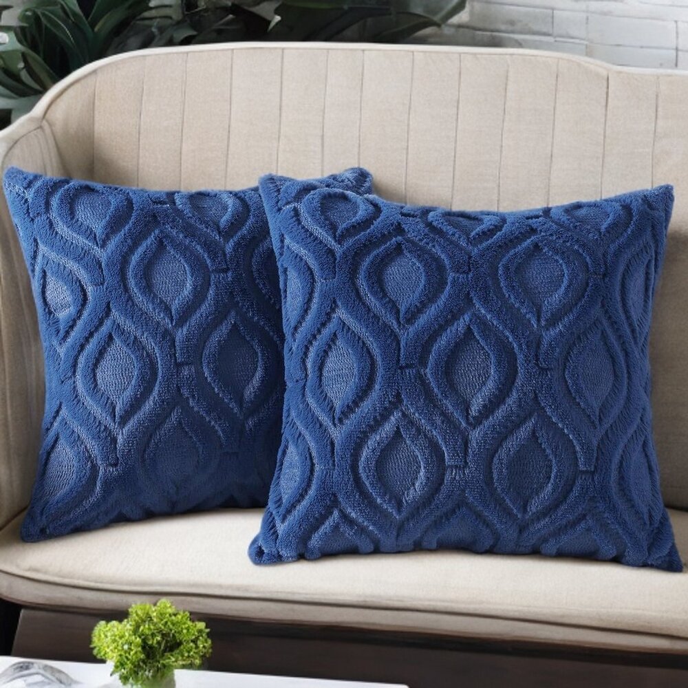 Decorative Pillow Covers Set Boho Blue Soft Accent Couch Cottage Decor 20x20